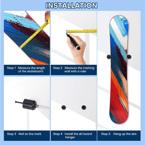 Installation steps for Heavy Duty Snowboard Wall Mount With Slick Pu Rubber Grip To Hold Your Boards Tight For Zero Fuss Garage Storage.