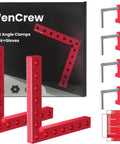 Corner Clamps For Woodworking 4 Pack 90 Degree Right Angle Aluminum Squares 5.5 Inch For Cabinets Drawers Frames And DIY Projects Great Gift For Men Dads And Makers Who Need Solid Holds And Precise Glue Ups displayed with packaging.