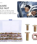 120 Piece M5 Cage Nut Screw Kit For Server Rack Rails With Anti Rotation Floating Threaded Inserts in clear storage box.