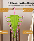 Vertical Closet Storage Hanger With Double Sided V Shaped Hook For Belts Scarves Hats And Ties Clears Daily Clutter On Tight Rods, green organizer with 10 hooks.