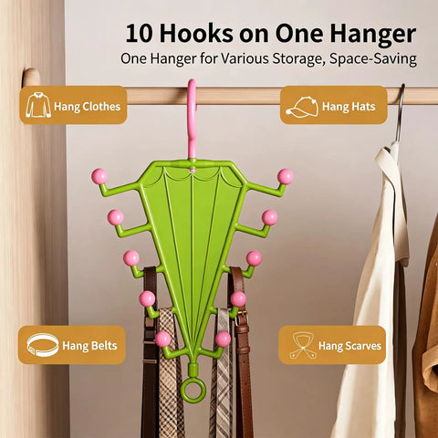 Vertical Closet Storage Hanger With Double Sided V Shaped Hook For Belts Scarves Hats And Ties Clears Daily Clutter On Tight Rods, green organizer with 10 hooks.