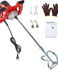Beefy 2300W Portable Electric Cement Mixer with 6 Adjustable Speeds shown with accessories like gloves and wrenches.