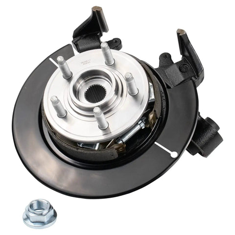 Professional Grade Complete Rear Wheel Bearing And Hub Assembly With Suspension Knuckle Pair, top view with integrated components.