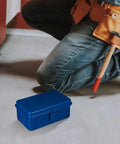 Badass Heavy Duty Metal Toolbox With Secure Locking Latch And Portable Carry Handle For Auto Work And Home Fixes on the floor.