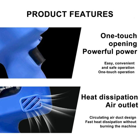 Product features of Rechargeable Cable Cutter Kit with heat dissipation air outlet and one-touch opening