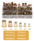 Rivet Nut Inserts Kit Pro Grade 500 Pcs Carbon Steel Threaded Nut Inserts Galvanized Finish Sizes M3-M10 in storage box