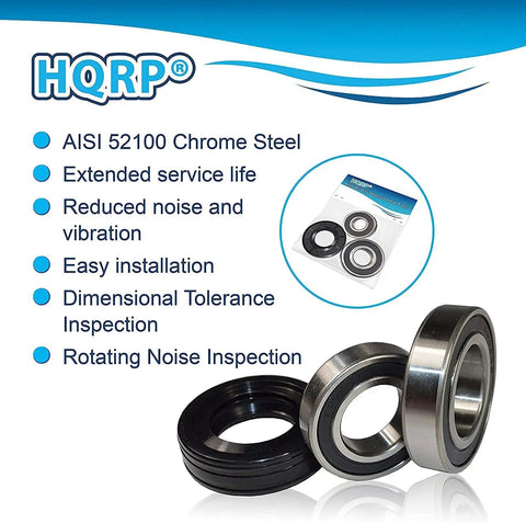Pro Grade Front Load Washing Machine Bearing And Seal Kit Featuring Rock Solid Dual Ball Bearings And A Thick Rubber Gasket with chrome steel bearings.
