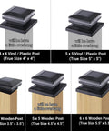 4 Pack Solar Post Cap Lights for Outdoor Decor Fits 4x4 5x5 6x6 Vinyl and Wood Posts with Black Shells installation on posts