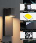 Two Pack Modern Outdoor Wall Sconces Delivering Smooth 3000K Warm White Glow Plus Rock Solid IP65 Waterproof Aluminum Construction That Goes Tough For Porch Patio Front Door Or Garage Hardwired Exterior Lighting Fixtures Matte Black with white acrylic lampshade.
