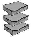 3 Pack Underbed Storage Bags Fabric Foldable Clothes Organizer Maximize Drawer Space For Bedroom Closet Container Non Woven Material stacked gray bags with transparent panels