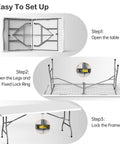 Steps to set up Set Of 2 Six Foot Folding Tables That Are Beast Portable And Heavy Duty Fold In Half Utility Plastic Dining Tables