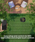 Automatic Lawn Mower Robot For Large Yards E1600T High Capacity shown mowing with smartphone app control on lawn