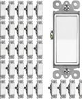 30 Pack Three Way Decorator Light Switches, 15 Amp 120 Volt 277 Volt On Off Paddle Rocker Interrupter, Single Pole Or Three Way, White