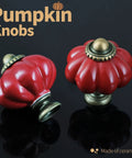 Six Pack Dark Red Ceramic Pumpkin Cabinet Knobs With Mounting Hardware Killer Vintage Drawer Pulls Straight Up Premium Antique Style Handles For Kitchen And Bedroom Furniture Dead On Classic Decor - ceramic pumpkin knobs with brass accents