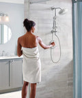 Chrome Replacement Handheld Showerhead With Four Function Eco Performance WaterSense Certified in modern bathroom