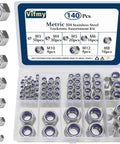 Nylon Insert Lock Nut Set, 140Pcs Metric Lock Nuts M3 M4 M5 M6 M8 M10 M12 Anti Loosening In 304 Stainless Steel in case