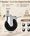 Smooth Rolling Replacement Caster Wheels For Outdoor Fire Pits And Patio Heaters With Three Inch Heavy Duty Swivel Casters featuring a 3 inch wheel.