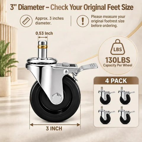 Smooth Rolling Replacement Caster Wheels For Outdoor Fire Pits And Patio Heaters With Three Inch Heavy Duty Swivel Casters featuring a 3 inch wheel.