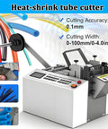 Heavy Duty Auto Tube Cutter Chops Heat Shrink And Plastic Sleeves With Crisp 0.1mm Precision Using Foolproof Cold Cut Tech, showing cutting machine with tubes.