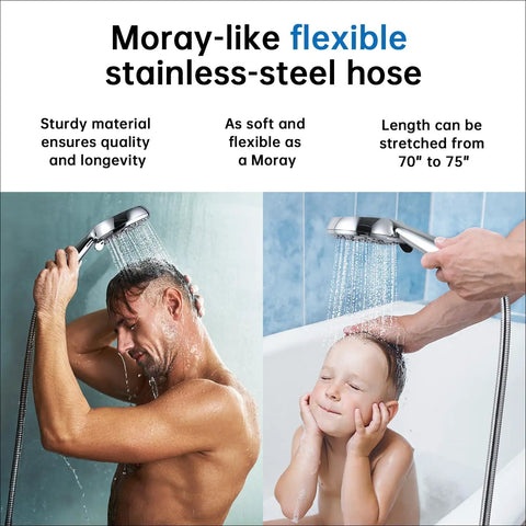 Filtered Shower Head With Handheld Combo Plus Three Way Diverter For An Easy Switch Shower Eight Settings, chrome finish in use
