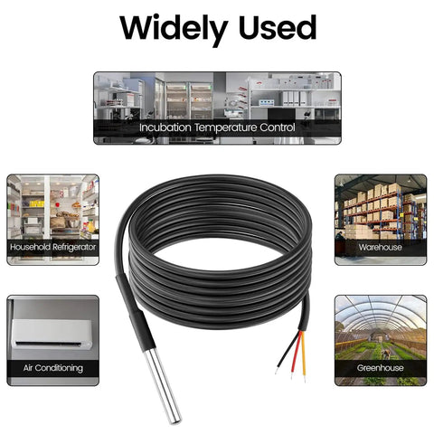 DS18B20 Temperature Sensors 5 Pack, 5M Waterproof Digital Probes With Stainless Steel Cables for Arduino and DIY Projects