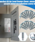 18 Pack Heavy Duty Silver Electrical Panel Screws For Square D Schneider Qo Homeline Siemens Murray Load Center Breaker Box Hardware displaying screws and breaker box.