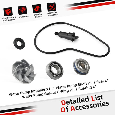 Top Shelf Badass High Performance Water Pump Impeller and Shaft Assembly with Bearing Seal Kit Replacement for UTV, includes impeller, shaft, seal, gasket.