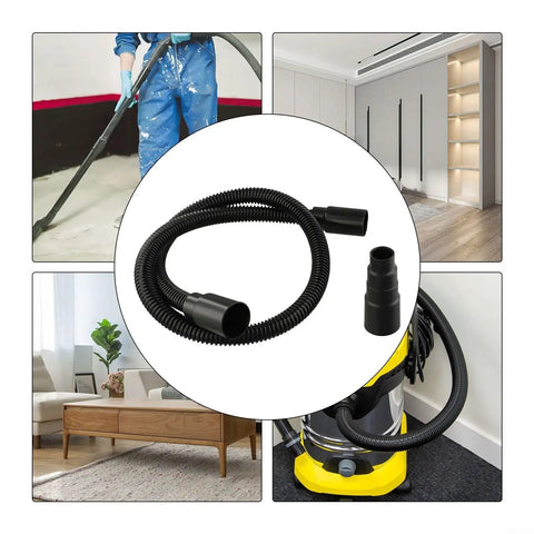 Professional 1M Flexible Dust Collection Hose And Adapter Kit For Karcher Vacuum with black flexible hose and adapters shown.
