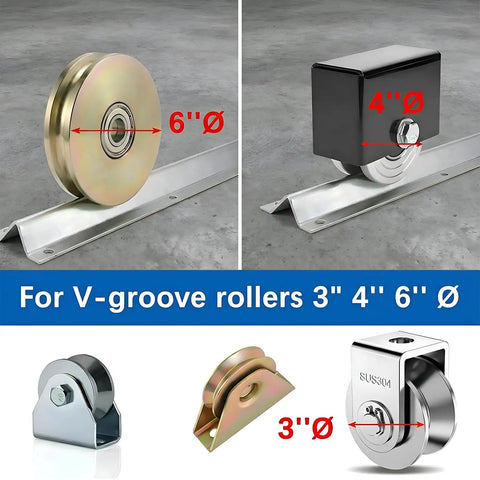 Hella Tough Thirty Foot Extra Wide Three Point Five Inch Heavy Duty V Track For Sliding Gates Featuring Rock Solid Galvanized Steel Rail Modular System With Easy Glide compatible with 3, 4, 6 inch V groove rollers.