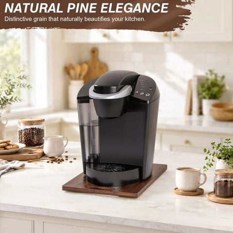 Heavy Duty Pine Wood Appliance Slider Smooth Glide Tray For Coffee Maker And Air Fryer Slick Cabinet Protector No Sweat Pull Out Kitchen Gear Rig System on kitchen counter with coffee maker.