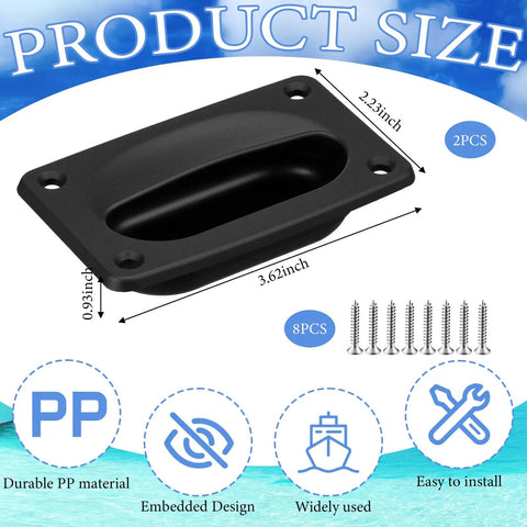 Marine Flush Pull Hatch Handle With Mount Screws, Black Recessed Square Boat Deck Hatch Lift For Hatches And Compartments, 3.62 x 2.23 Inches, 2 Pack