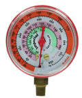 Heavy Duty Replacement High Side Manifold Gauge Slick Red Dial Reads Up To 800 Psi Smoothly visible with brass connector.