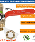 Lead Free Brass Water Heater Drain Valve With Full Port Flow For Faster Draining 3/4 MIP To 3/4 GHT Connection 2 Inch Shank