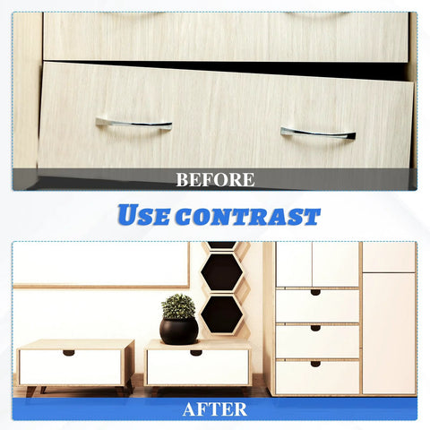 Before and after image showing cabinet installation with 10 Pairs False Drawer Front Clips With Screws For Cabinet Installations.