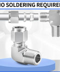 Rugged 304 Stainless Steel Three Eighths Inch OD To Three Eighths Inch NPT Male 90 Degree Elbow Compression Tube Fitting 2-Pack
