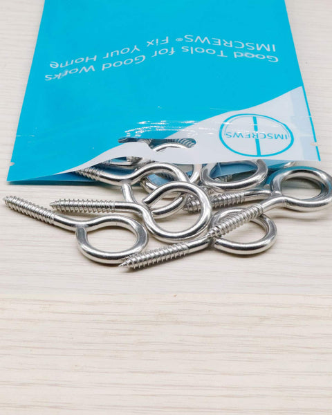 Hardcore M3 X 1-1/2 Inch Screw Eyes Pack Of Twenty Rock Solid Heavy Duty Lag Eye Bolts Crafted From Drip Proof 304 Stainless Steel, shown with pack.