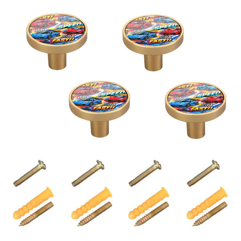 Four Pack Racing Style Round Cabinet Knobs One And A Quarter Inch Diameter Zinc Alloy Drawer Pulls For Kitchen Cabinets And Dressers