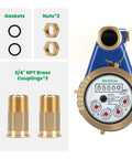 Vertical Water Meter DN20 With 3/4 Inch NPT Couplings, Heavy Brass Cold Water Meter With Pulse Output, ISO4064 Certified parts