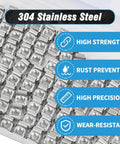 100 Pack M6 Rack Mount Cage Nuts 304 Stainless Steel Server Rack Hardware showing rust-resistant, high-strength, precision clips.