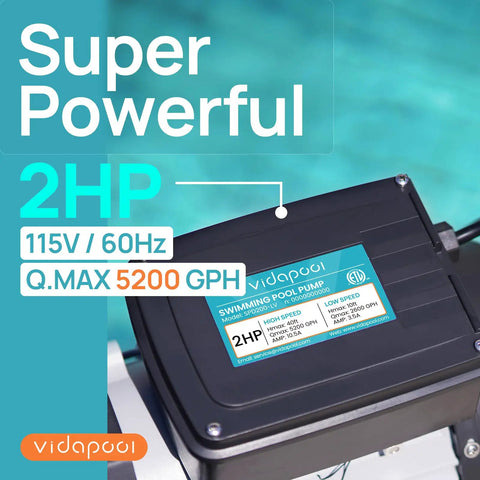 Powerhouse Dual Speed 2HP Above Ground Pool Pump With Self Priming High Flow 5200 GPH On High And 2600 GPH On Low Matte Black Finish