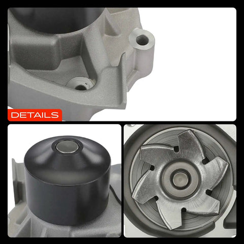 Close-up of Heavy Duty Engine Water Pump For Subaru Forester Impreza Legacy Outback 2006 Through 2012, showing aluminum housing and steel impeller.