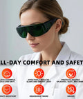 Industrial Grade Shade 5 Welding Goggles Built Different For Serious Eye Protection And Anti Fog Side Vents Ideal For Plasma Cutting And Soldering Tasks ANSI Certified Tough As Nails Polycarbonate Lenses worn by a woman with an ergonomic design and impact-resistant features.