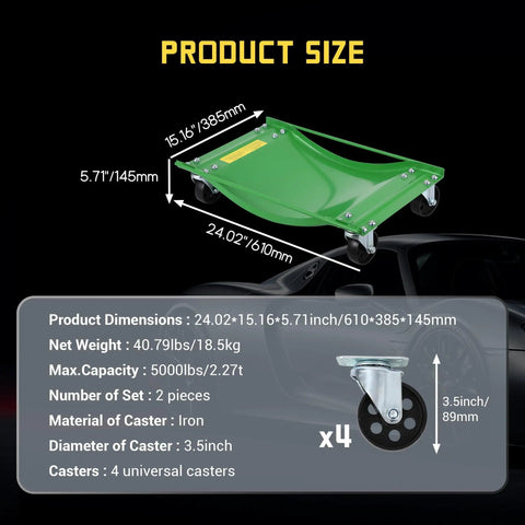 Heavy Duty Wheel Dolly Set Two Pack Rolling Tow Skates For Cars Trucks And Suvs With Tough As Nails Steel Build Anti Grip Side Rails And Sturdy Carry Handles For Big Rig Garage Moves dimensions infographic showing product size and specifications.