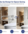 Foldable Toilet Grab Bar 24 Inch Stainless Steel Handrail Heavy Duty Bathroom Safety Rail with 90° flip-up design for space saving.