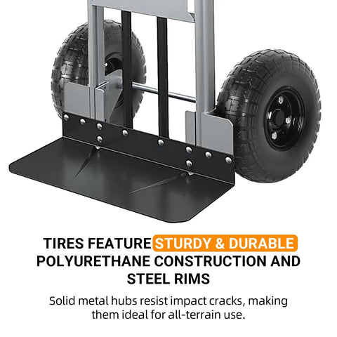 Built Tough Flat Free Tires And Wheels 10 Inch 4.10X3.50-4 showing sturdy polyurethane tires and steel rims for all-terrain use.