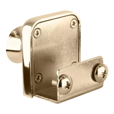 Pro Grade Gold Plated Clamp Lock For Three Eighth Inch Single Glass Doors No Fuss No Drill Mount secure closure hardware detailed view.