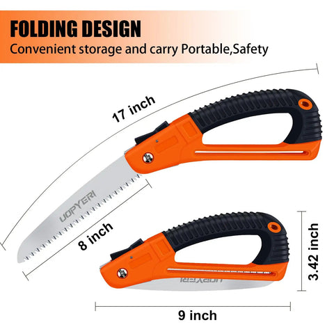 8 Inch Folding Hand Saw With Safety Guard Heavy Duty Pruning Tool for Tree Trimming and Camping, illustrated dimensions