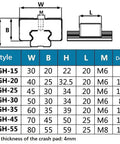 Precision Linear Guide Rail Stopper Block With Cushion Pad For 15Mm HGH15 Tracks dimensions chart with features and specifications