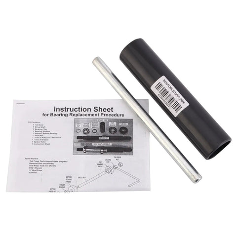 Washer Tub Bearing Installation And Removal Tool Compatible With W10447783 2119011 includes instruction sheet and metal components.