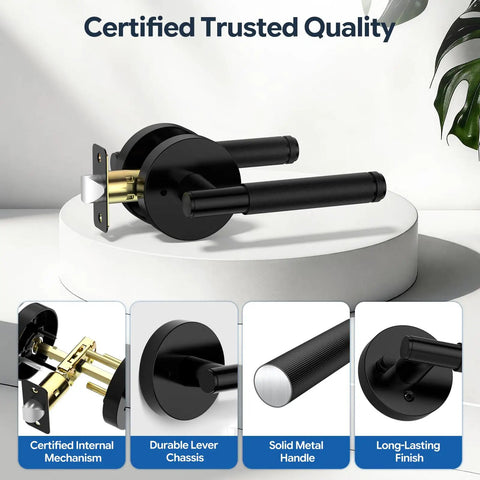 Badass 5 Pack Matte Black Interior Door Handles With Privacy Locks showing lever design and solid zinc alloy for durability.